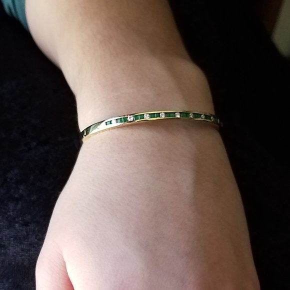 14K Gold Diamond and Emerald Bangle Bracelet - make an offer - Picture 11 of 15